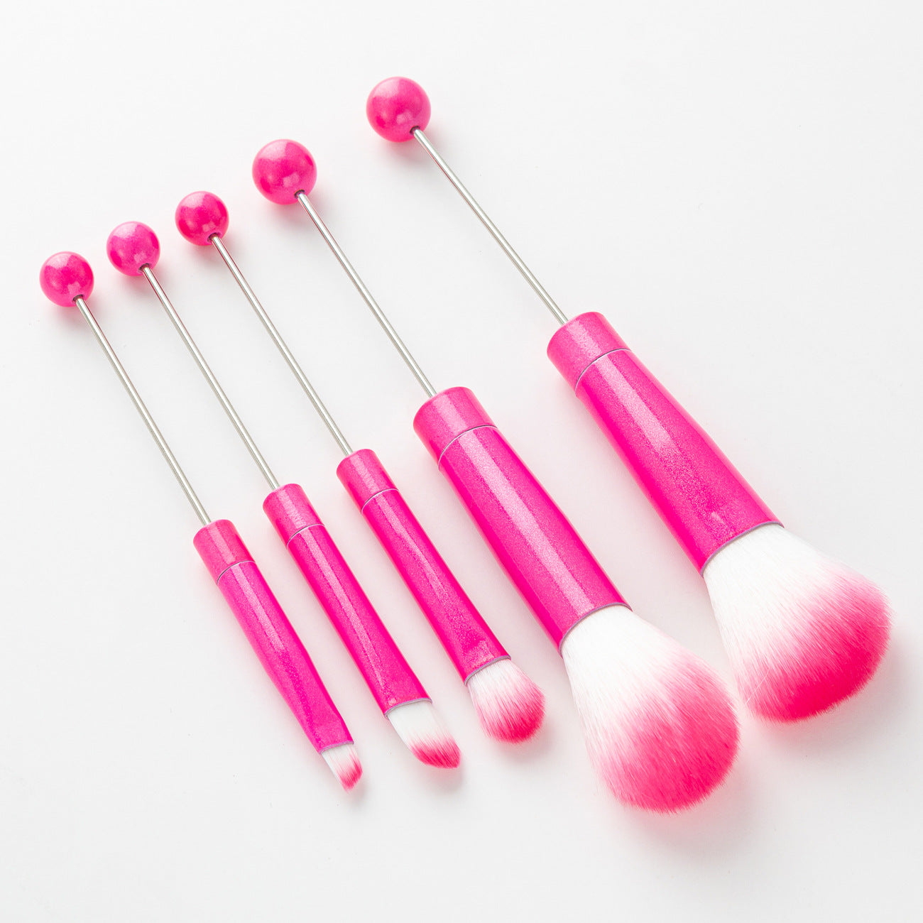 5 DIY beaded makeup brush set with metal handle Blush Brush Loose Brush Oblique Eye Shadow Brow Brush Beauty tool