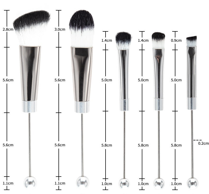 5 DIY beaded makeup brush set with metal handle Blush Brush Loose Brush Oblique Eye Shadow Brow Brush Beauty tool