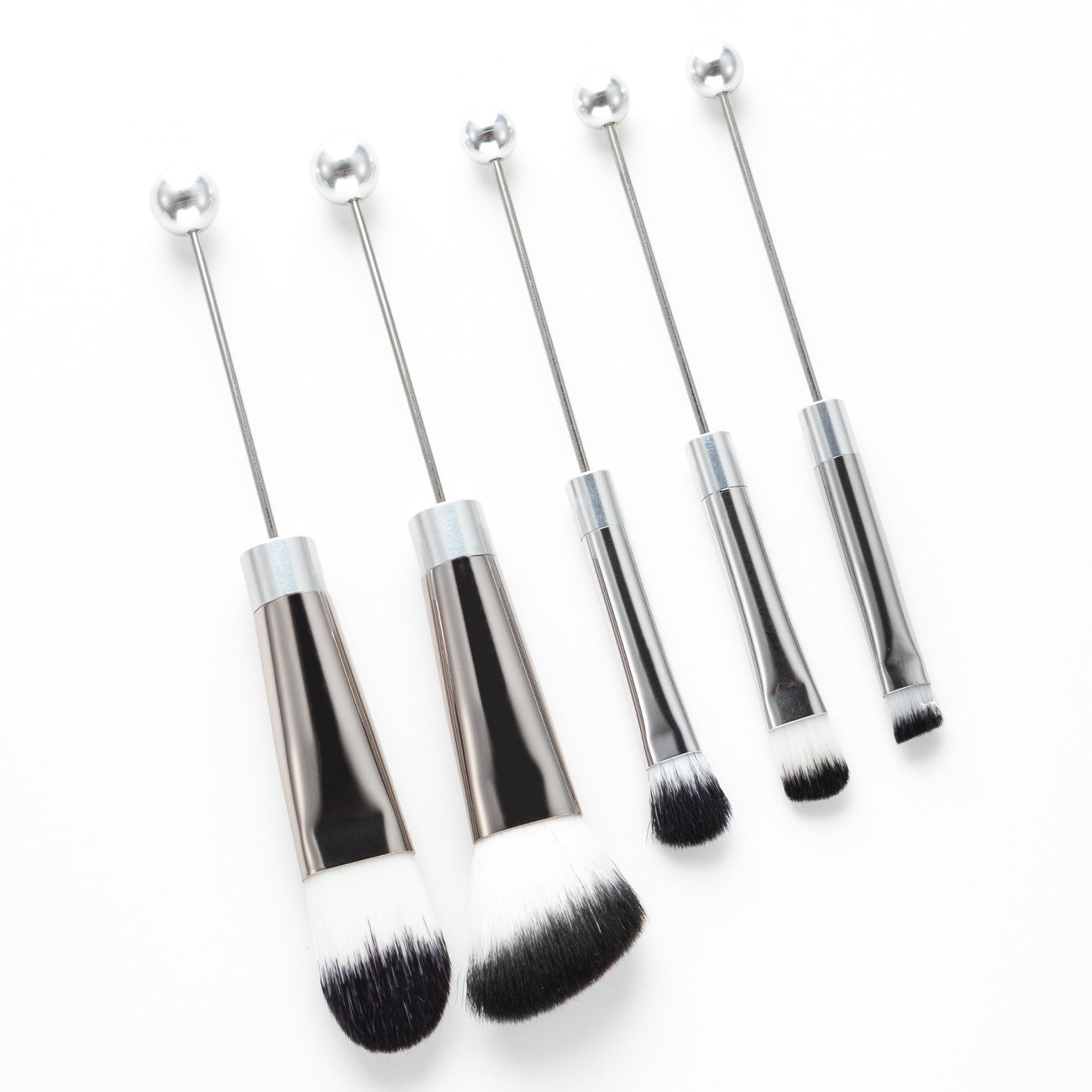 5 DIY beaded makeup brush set with metal handle Blush Brush Loose Brush Oblique Eye Shadow Brow Brush Beauty tool