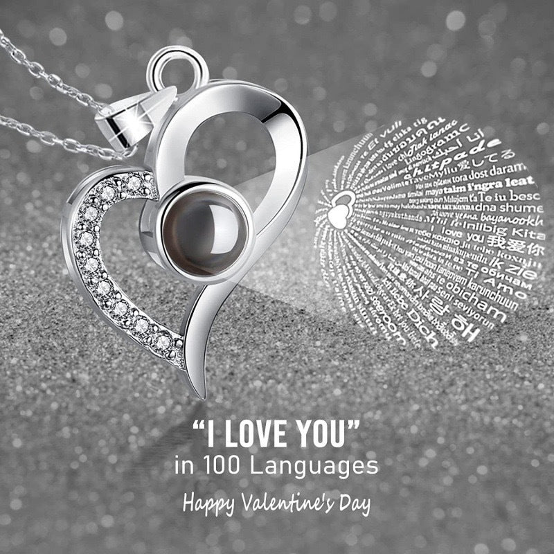 100 Languages I Love You Projection Necklace for Women Premium Feeling Peach Heart Pendant for Men